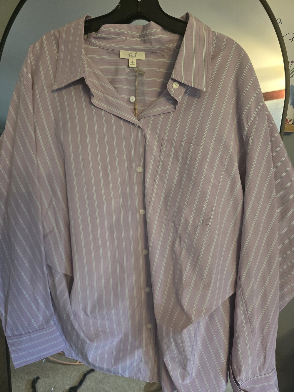 Sezane Lavender and White Striped Button-Down Shirt